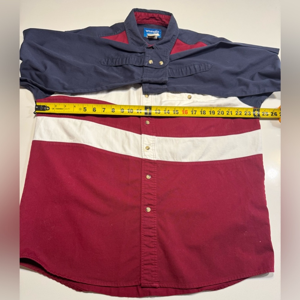 Wrangler Men’s American Flag Brushpopper Shirt Size Large Pearl Snap Cotton - Picture 7 of 9